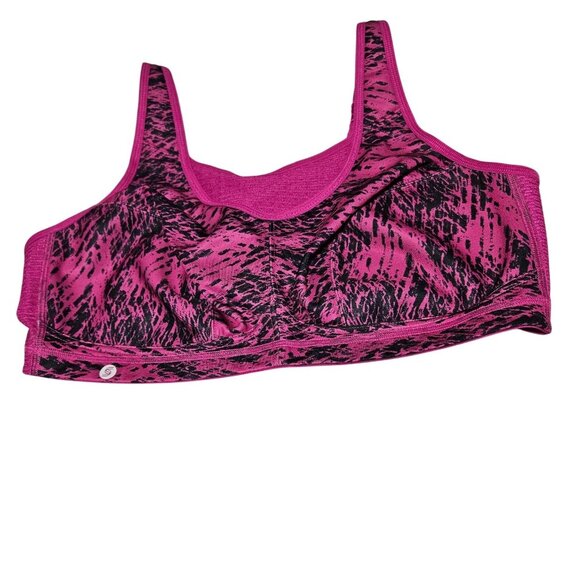 Glamorise Sport Wire Free Bra Size 42C Pink Black Print Full Coverage Adjustable - Picture 2 of 5